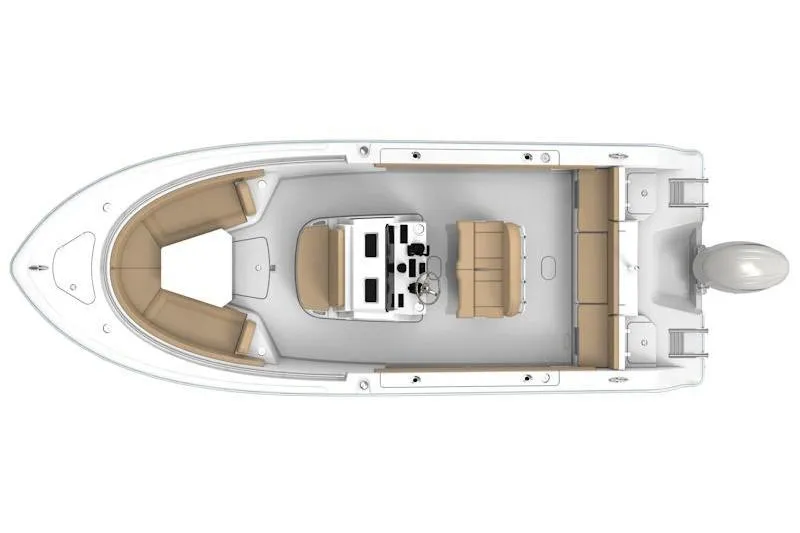 Slide: The Image of Top view of 2026 Sportsman Heritage 231 Center Console boat layout. - 25