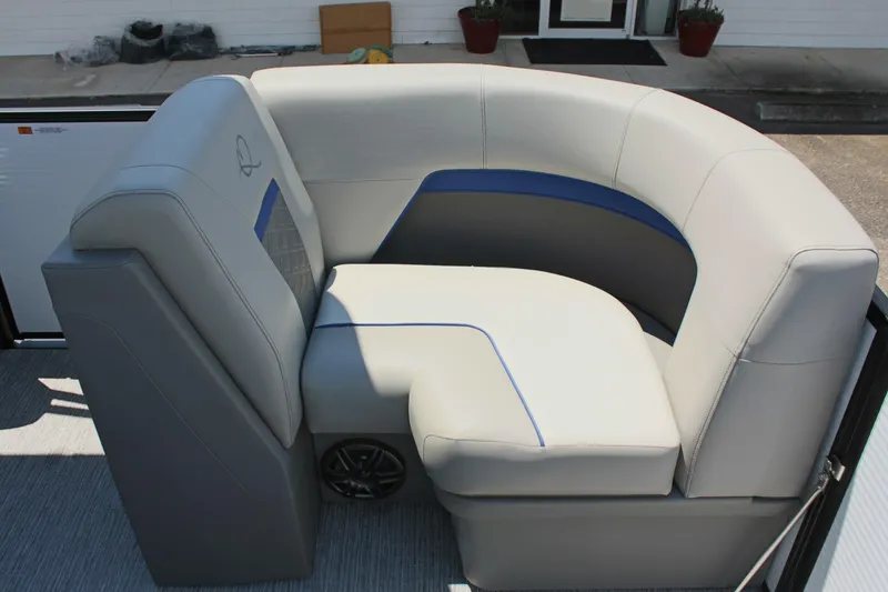 Slide: The Image of Luxurious seating on 2026 Qwest Lanai 816 pontoon boat, featuring modern design and comfort. - 16