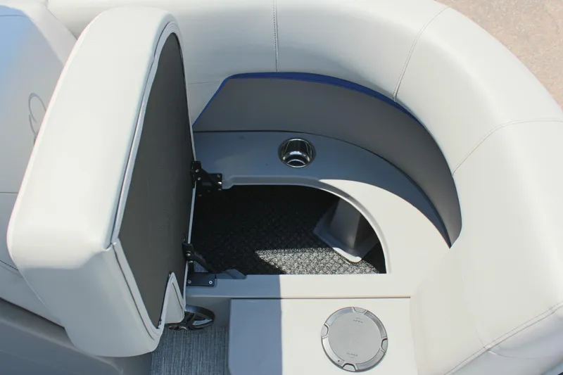 Slide: The Image of Qwest Lanai 816 boat seating area with storage compartment, 2026 model. - 17