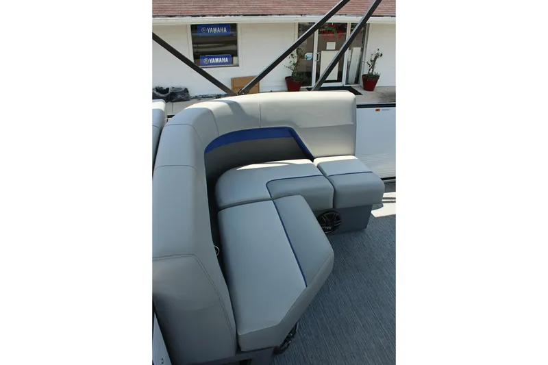 Slide: The Image of Luxurious seating on 2026 Qwest Lanai 816 pontoon boat, featuring modern design and comfort. - 8