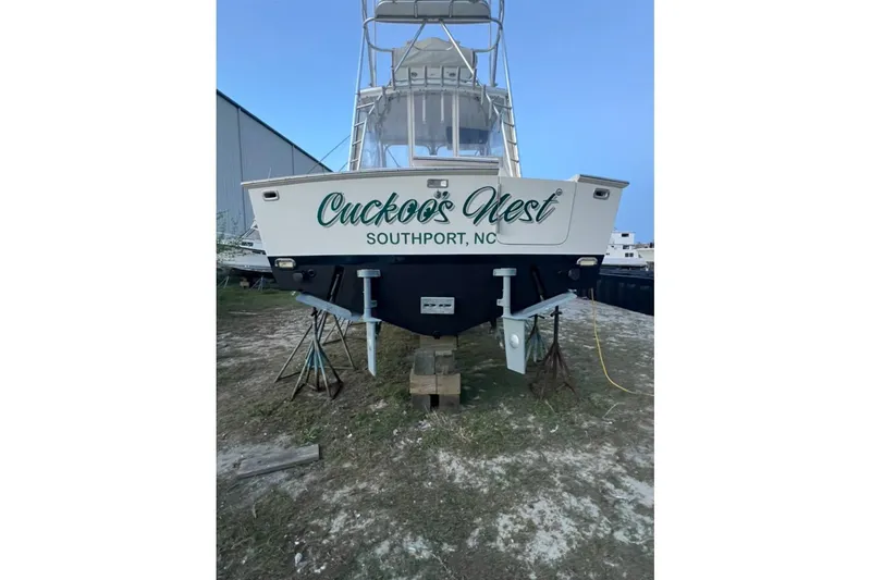 Slide: The Image of 1993 Blackfin 31 Combi boat named "Cuckoo's Nest" in Southport, NC, on dry dock. - 3