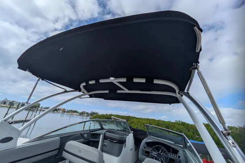 Slide: The Image of 2021 Cobalt R7 boat with black canopy, steering wheel - 15