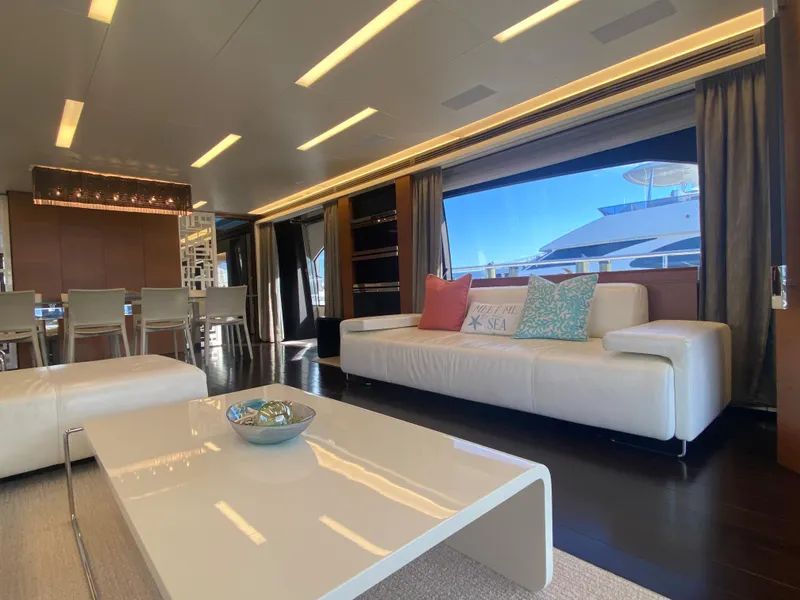 Slide: The Image of Luxurious interior of 2014 Azimut 100 Grande yacht with modern furnishings. - 15