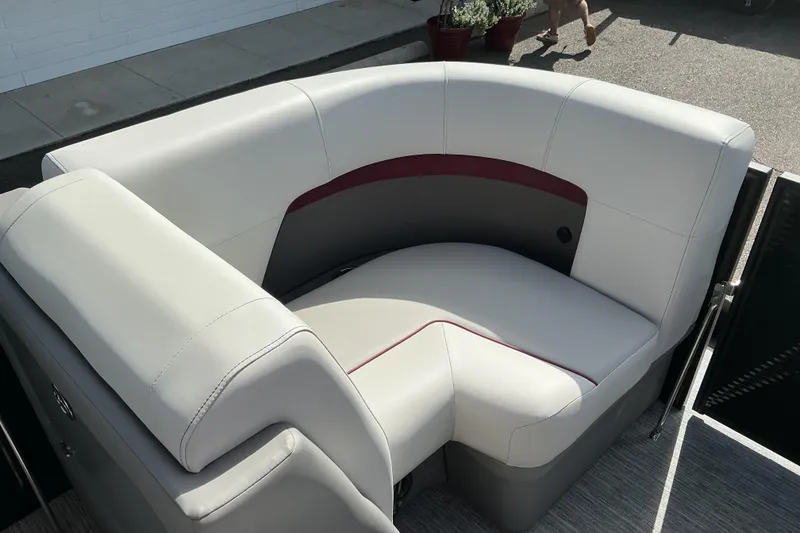 Slide: The Image of Luxurious seating on 2025 Qwest E-Class RLS 16 pontoon boat, featuring elegant design and comfort. - 7