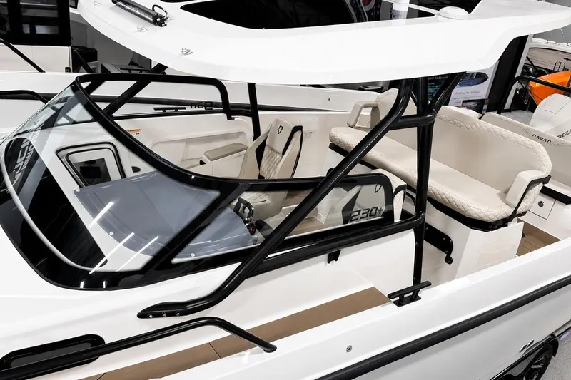 Slide: The Image of 2026 Navan S30 boat interior with modern seating and sleek design. - 2