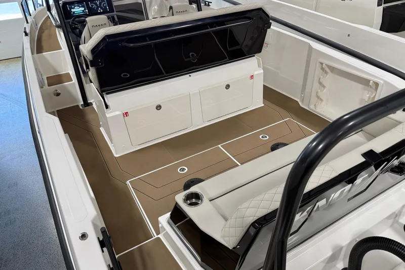 Slide: The Image of Modern Navan S30 boat interior with sleek seating and storage, 2026 model. - 3