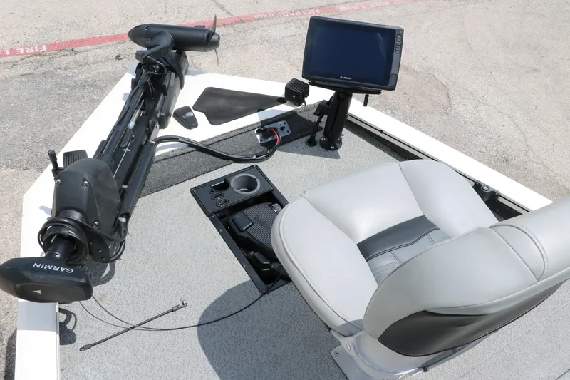 Slide: The Image of 2018 Tracker Pro Team 195 TXW boat deck with Garmin fishfinder and comfortable seating. - 15