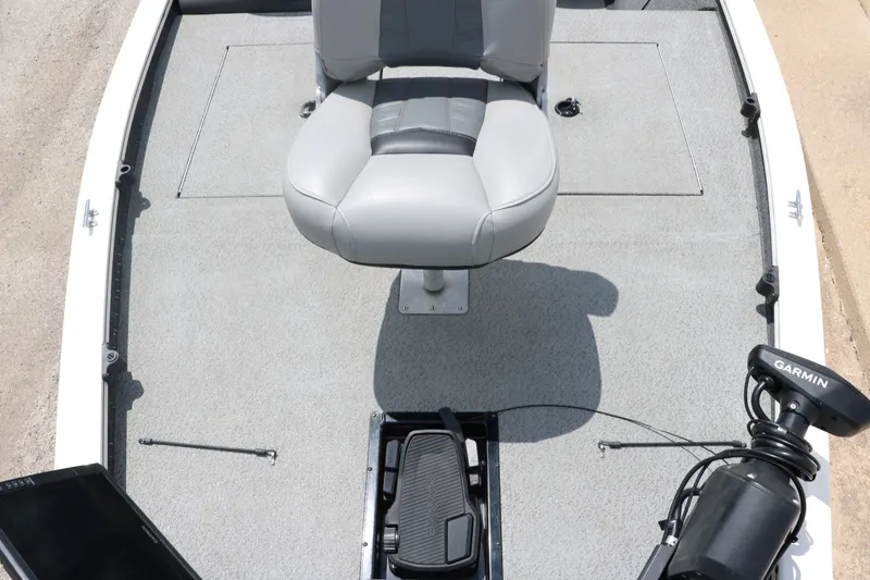 Slide: The Image of 2018 Tracker Pro Team 195 TXW boat deck with seat and Garmin equipment. - 19