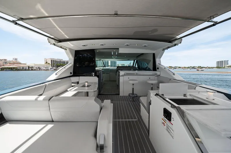 Slide: The Image of Luxurious 2025 Formula 500 Super Sport Crossover yacht interior with waterfront view. - 18