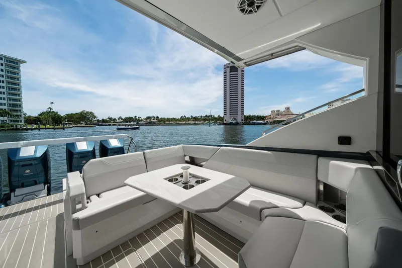 Slide: The Image of Luxurious 2025 Formula 500 Super Sport Crossover yacht interior with waterfront view. - 22