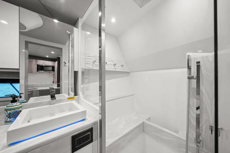 Slide: The Image of Luxurious bathroom interior of 2025 Formula 500 Super Sport Crossover yacht. - 49