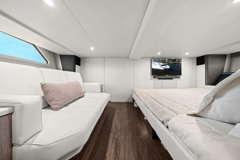 Slide: The Image of Luxurious interior of 2025 Formula 500 Super Sport Crossover yacht with modern furnishings. - 51