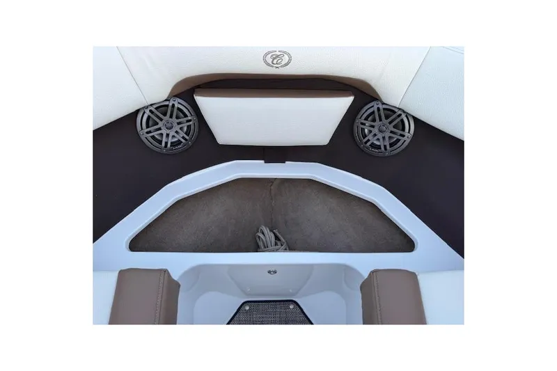 Slide: The Image of 2022 Cobalt CS22 boat interior with speakers and storage compartment. - 26