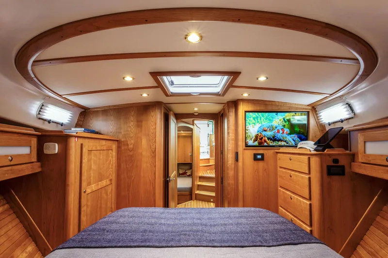 Slide: The Image of Luxurious interior of 2026 Sabre 45 Salon Express yacht with wood finish and modern amenities. - 17