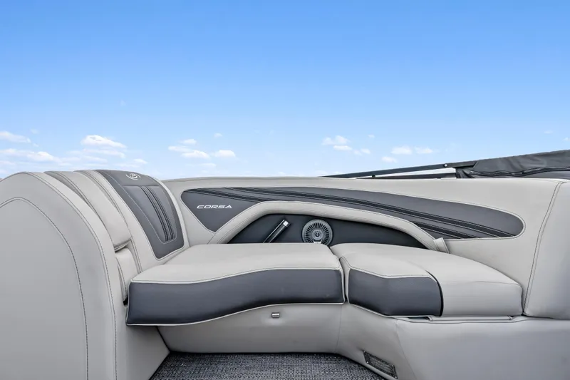 Slide: The Image of 2025 Barletta Corsa 23UC boat interior with luxurious seating and sleek design. - 5