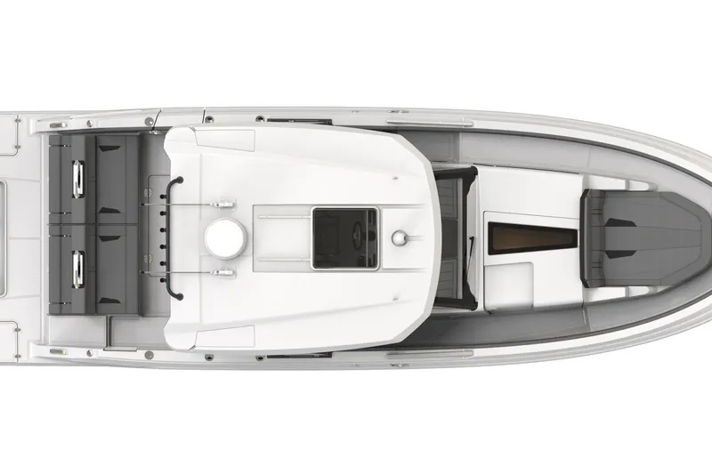 Slide: The Image of Top view of a 2027 Monterey boat, showcasing sleek design and spacious seating layout. - 10