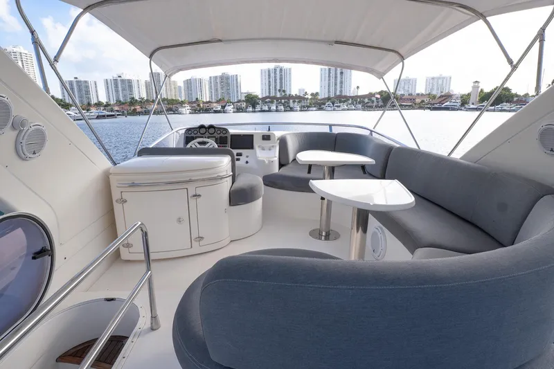 Slide: The Image of Luxurious 2008 Azimut Fly 50 yacht interior with elegant seating and waterfront view. - 18