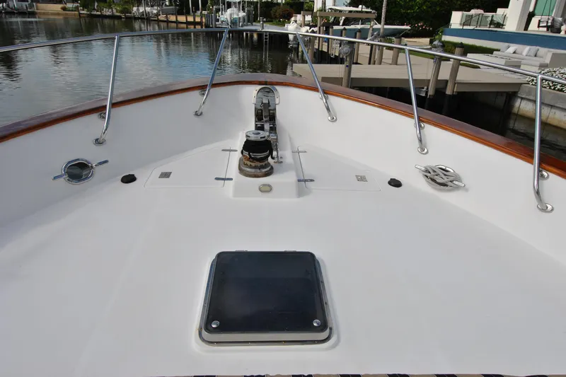 Slide: The Image of Bow view of 2002 Grand Alaskan Cockpit Motor Yacht at dockside. - 51