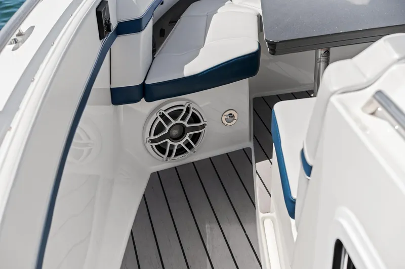 Slide: The Image of 2025 Formula 400 Super Sport Crossover boat interior with seating and speaker detail. - 54