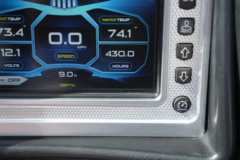Slide: The Image of Dashboard of a 2016 MasterCraft X10 boat displaying speed, temperature, and depth. - 11