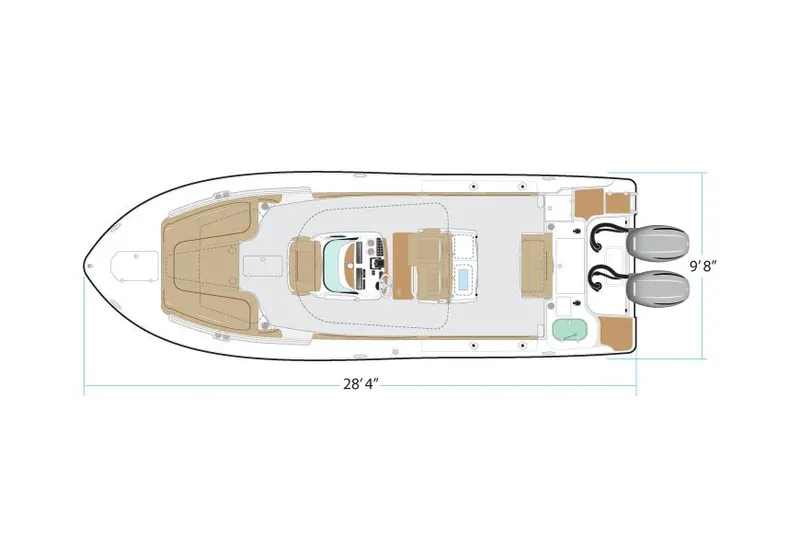 Slide: The Image of Manufacturer Provided Image: Top view of 2022 NauticStar 28 XS boat layout with dimensions. - 17