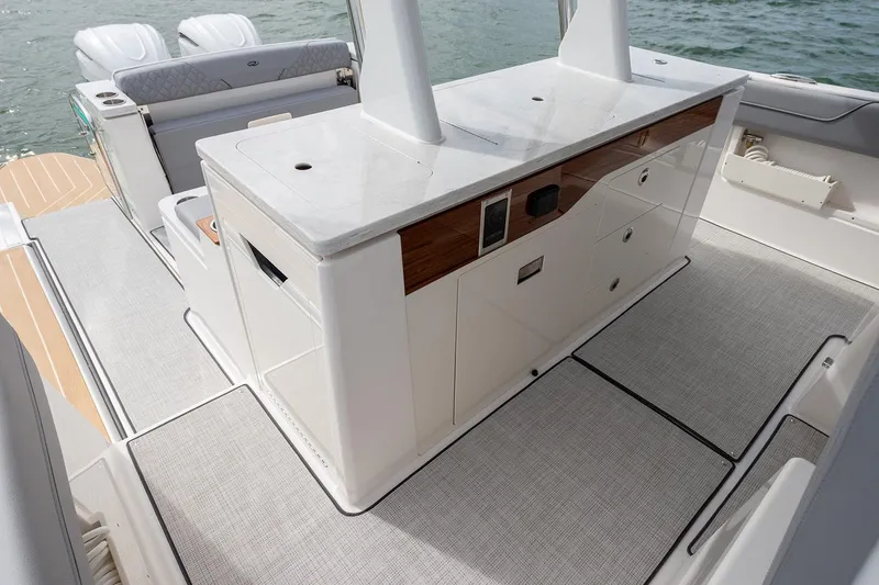 Slide: The Image of Manufacturer Provided Image: 2026 Regal 34 SAV boat interior with sleek cabinetry and modern design. - 8