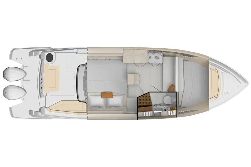 Slide: The Image of Manufacturer Provided Image: Top view layout of 2026 Regal 33 SAV boat interior design. - 16