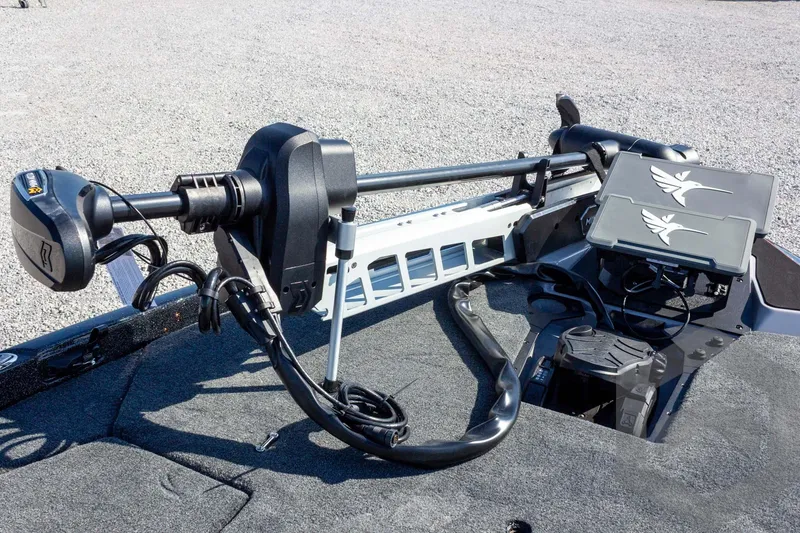 Slide: The Image of 2026 Skeeter ZXE20 boat with advanced trolling motor and dual fish finders. - 37