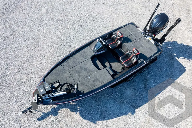 Slide: The Image of 2026 Skeeter ZXE20 fishing boat with dual seats and motor, viewed from above. - 60