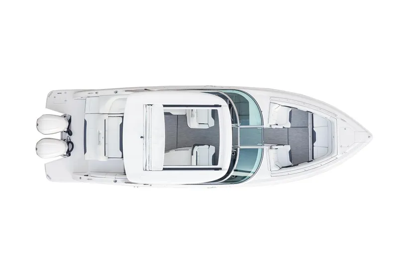 Slide: The Image of Manufacturer Provided Image: Top view of 2026 Regal 33 OBX boat with dual engines and spacious seating. - 11