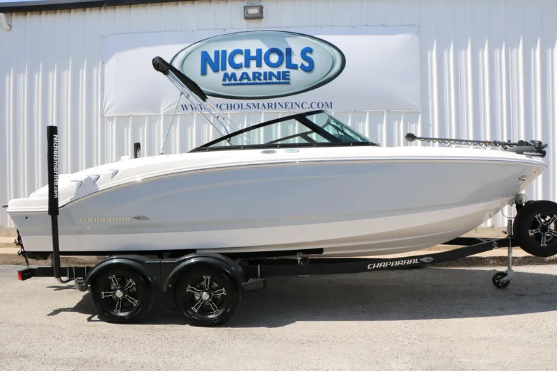 Slide: The Image of 2025 Chaparral 21 SSi Ski & Fish boat on trailer at Nichols Marine. - 3