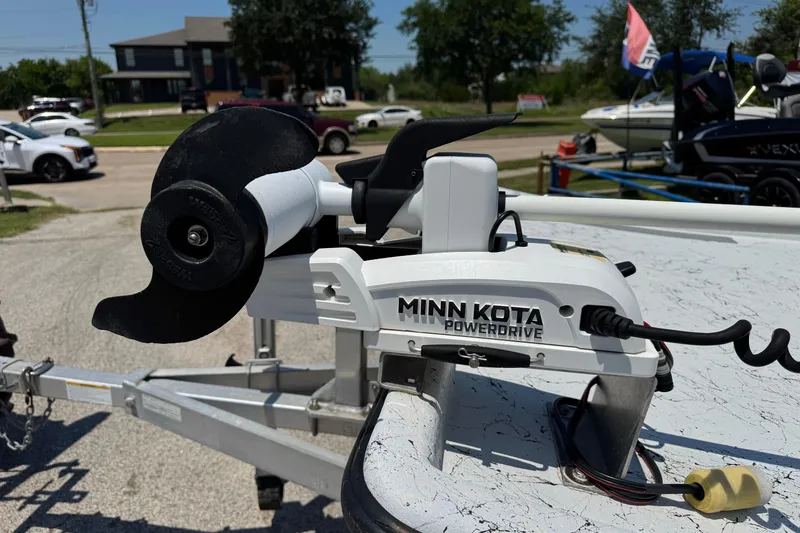 Slide: The Image of Minn Kota PowerDrive motor on a 2014 Mowdy 13 Scooter boat trailer. - 1