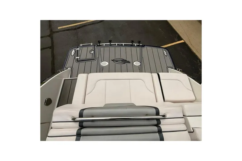 Slide: The Image of 2019 Chaparral 277 SSX boat deck with cushioned seating and sleek design. - 34