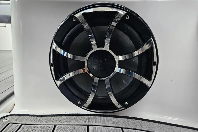 Slide: The Image of Speaker detail on 2023 Yamaha Boats 275SDX, featuring sleek chrome accents. - 42