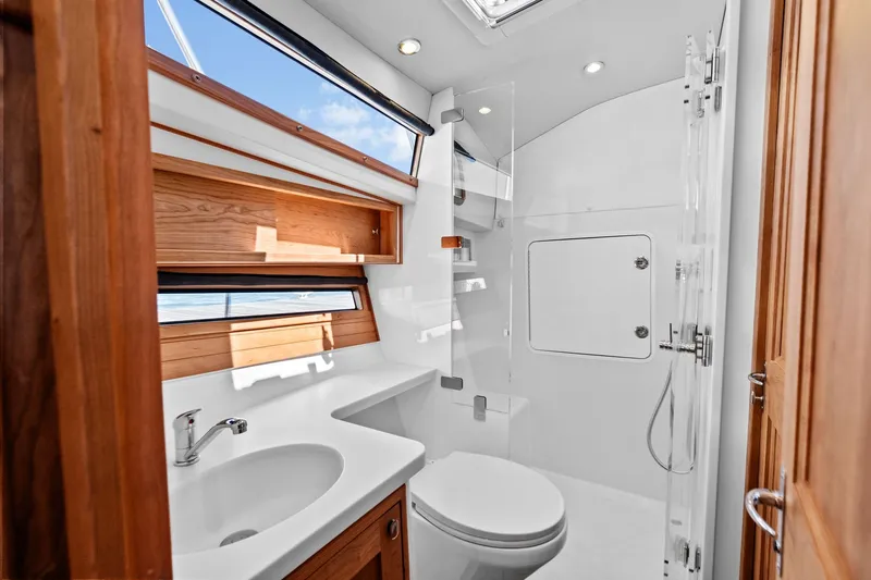Slide: The Image of Luxurious bathroom in MJM 42 boat, model year 2025. - 31