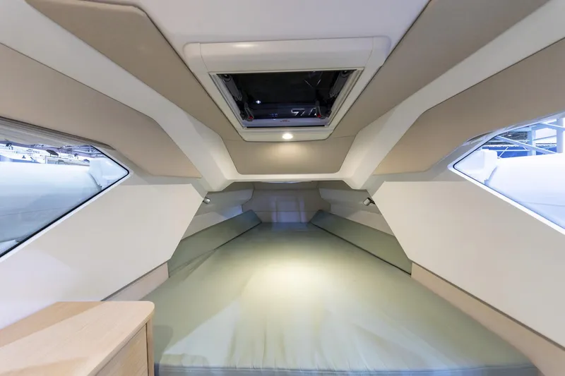 Slide: The Image of Interior cabin of 2026 Highfield ADV9 boat, featuring sleek design and modern amenities. - 10