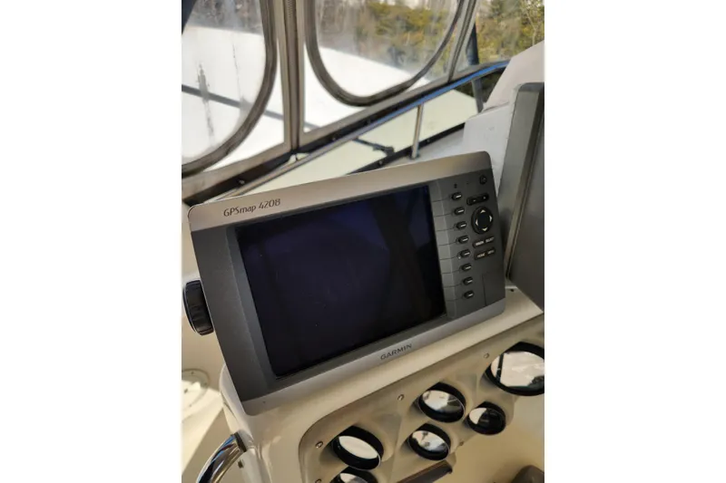 Slide: The Image of Garmin GPSmap 4208 on 1987 Luhrs 40 Convertible boat dashboard. - 48