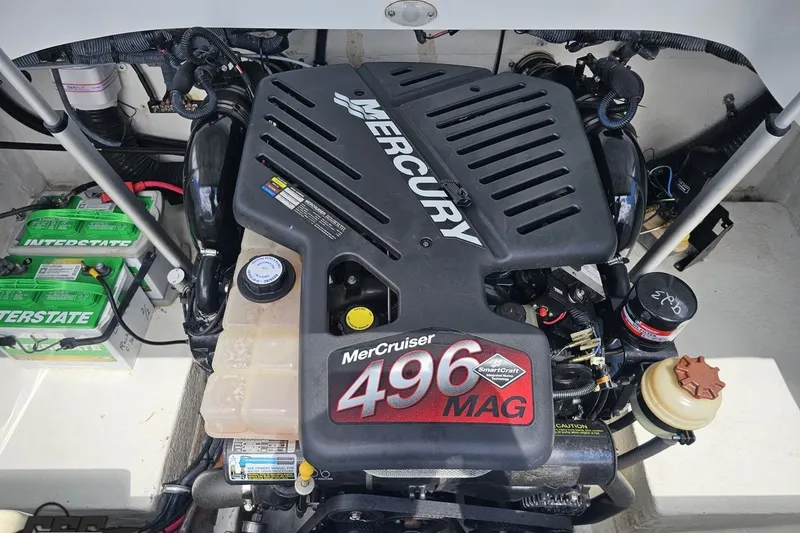 Slide: The Image of Mercury MerCruiser 496 MAG engine in 2004 Baja H2X boat, with Interstate batteries. - 91