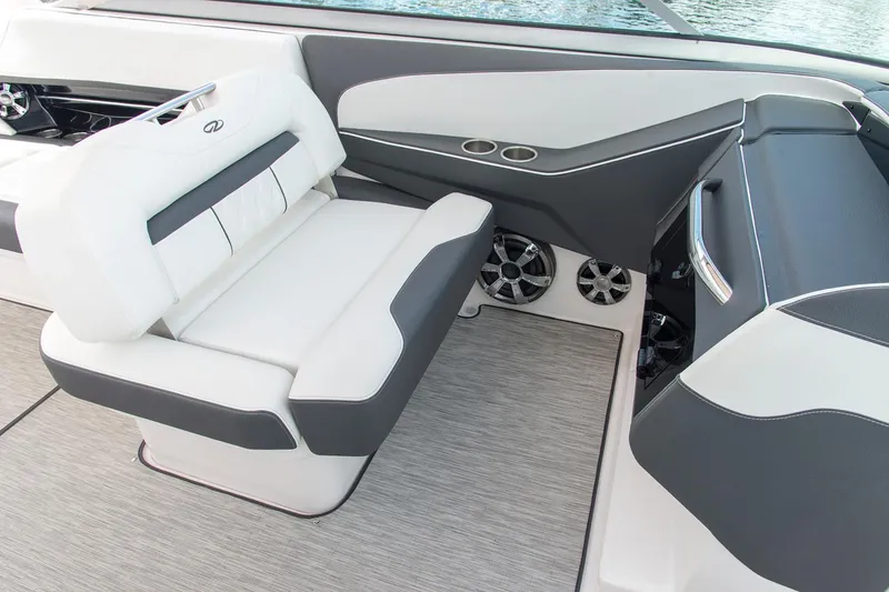 Slide: The Image of Manufacturer Provided Image: 2026 Regal 3300 boat interior with modern seating and sleek design. - 8