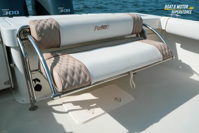 Slide: The Image of 2015 Parker 2801 Center Console boat seat with Yamaha engines in background. - 40