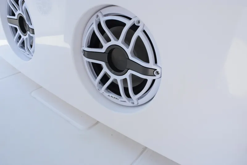 Slide: The Image of 2026 Contender 32 ST boat speakers, JL Audio, white exterior detail. - 25