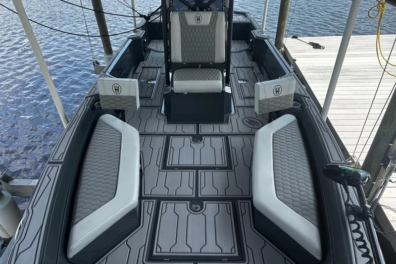Slide: The Image of 2024 H-Craft 27 CC boat interior with stylish seating and modern design. - 35