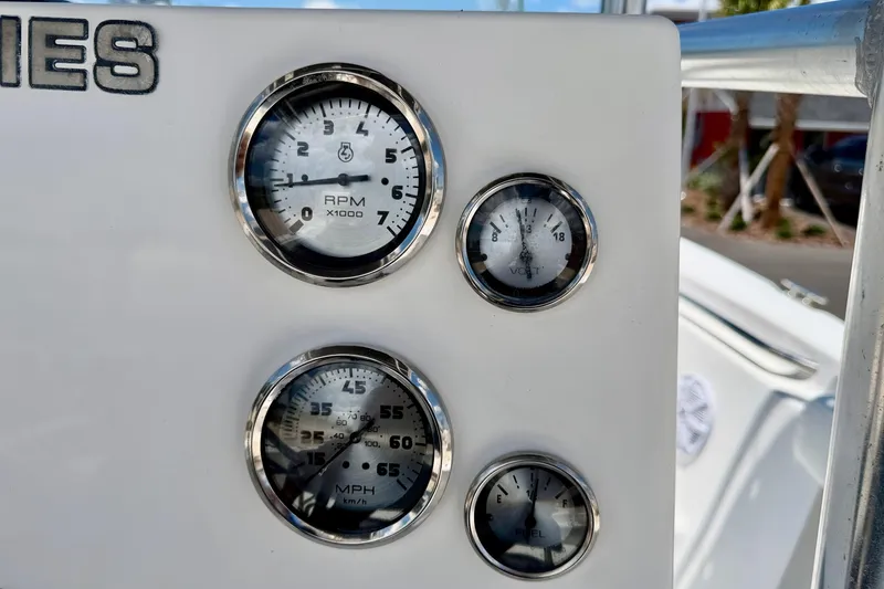 Slide: The Image of Dashboard gauges on a 2009 Sea Fox 216 Center Console boat. - 18