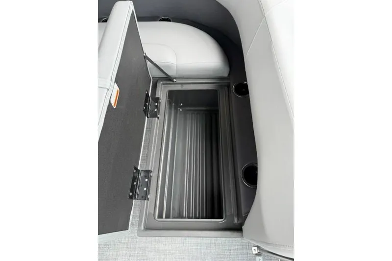 Slide: The Image of Open storage compartment in 2026 Sun Tracker Party Barge 18 DLX pontoon boat. - 11