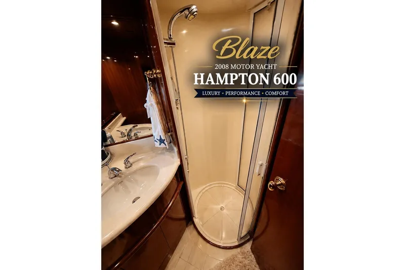 Slide: The Image of Luxurious bathroom in 2008 Hampton 60' Aft Cabin Motor Yacht, featuring elegant shower and sink. - 29