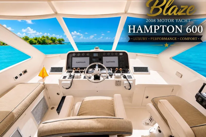 Slide: The Image of Cockpit of 2008 Hampton 60' Aft Cabin Motor Yacht with ocean view, luxury and comfort. - 12