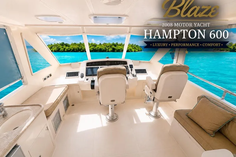 Slide: The Image of Luxurious interior of 2008 Hampton 60' Aft Cabin Motor Yacht with ocean view. - 13