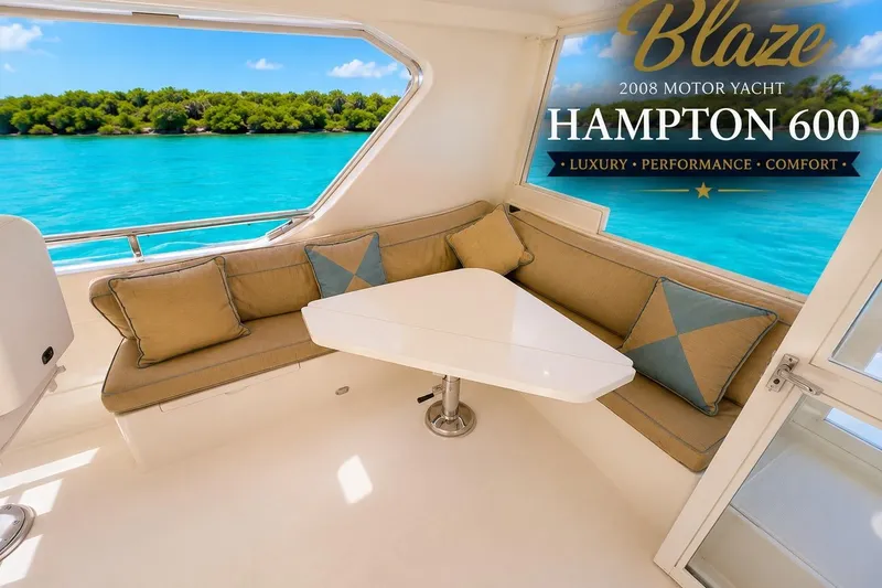 Slide: The Image of Luxurious 2008 Hampton 60' Aft Cabin Motor Yacht interior with scenic ocean view. - 14