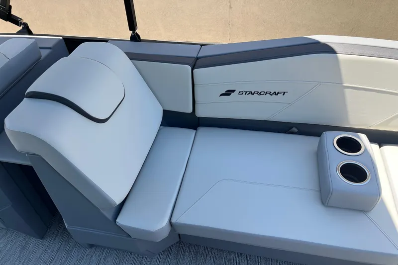Slide: The Image of Luxurious seating on 2026 Starcraft GX 18 R boat with cup holders. - 21
