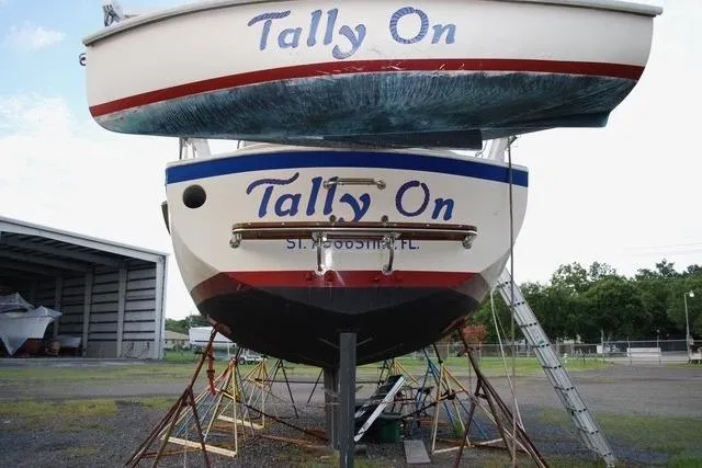 Slide: The Image of 1983 Nonsuch Cat Ketch sailboat "Tally On" in dry dock, St. Augustine, FL. - 3
